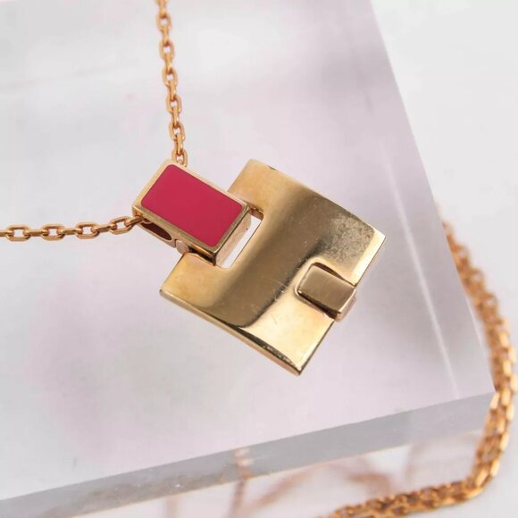 HERMES Irene H Motif Red Lacquered Gold Pendant - Picture 11 of 12